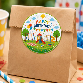 Sticker Rond Aventure de terrain de jeu Fête d'anniversaire de