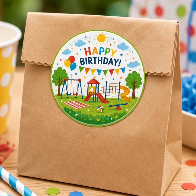 Sticker Rond Aventure de terrain de jeu Fête d'anniversaire de  (Playground Adventure 6th Birthday Park Party Classic Round Sticker
)