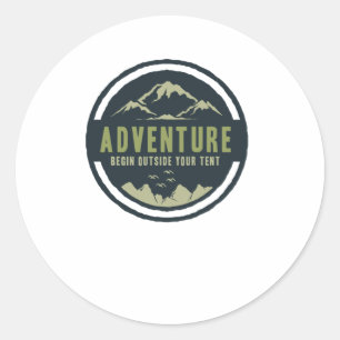 Sticker Rond Aventure Débutez devant votre tente