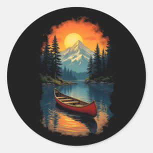 Sticker Rond Aventure en canoë - Retro Lake Sunset