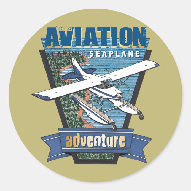 Sticker Rond Aventure hydravion (Devant)