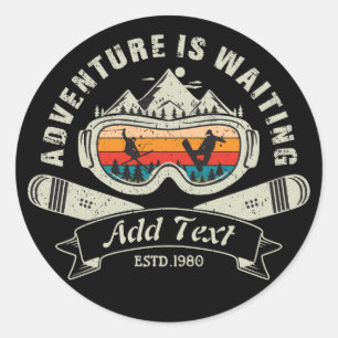 Sticker Rond Aventure Ski Personnalisée Rétro