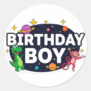 Sticker Rond Aventure spatiale du garçon d'anniversaire