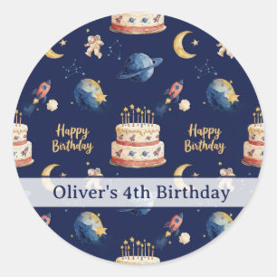 Sticker Rond Aventure spatiale personnalisée pour l'anniversair