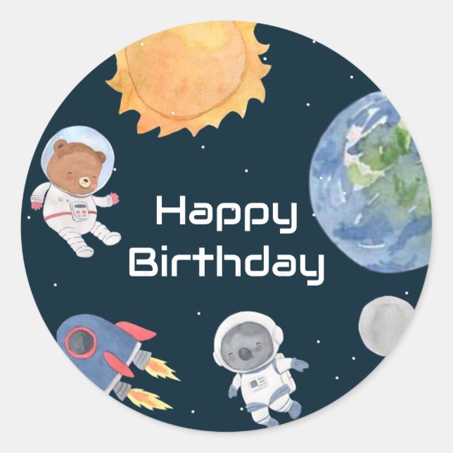 Sticker Rond Aventure spatiale : Planètes et animaux Astronaute (Devant)