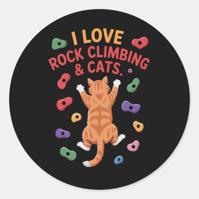 Sticker Rond Aventurier drôle de chat grimpeur de roche sur pri (Devant)