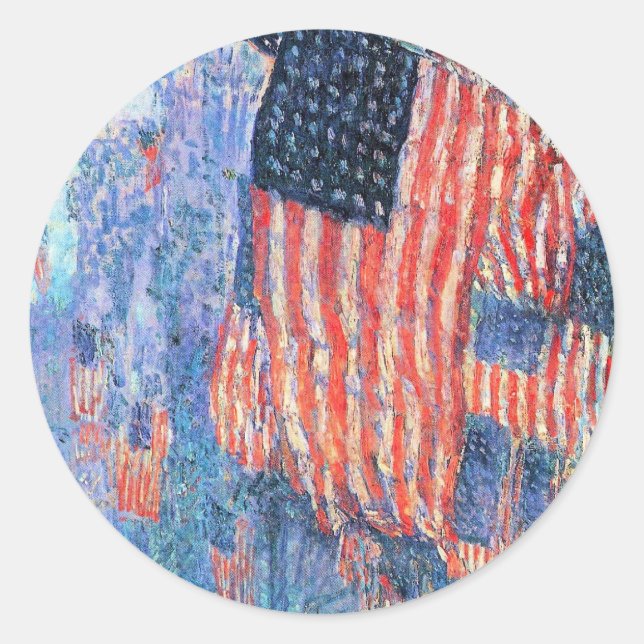 Sticker Rond Avenue dans la pluie par Frederick Childe Hassam (Devant)