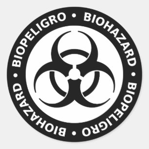 Sticker Rond Avertissement bilingue noir et blanc de Biohazard