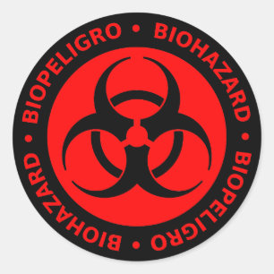 Sticker Rond Avertissement bilingue rouge de Biohazard