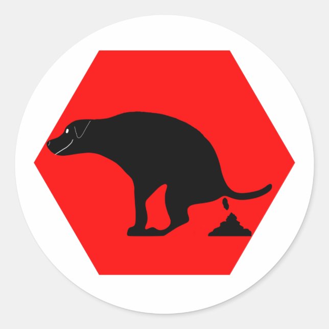 Sticker Rond Avertissement Chien Pooping (Devant)