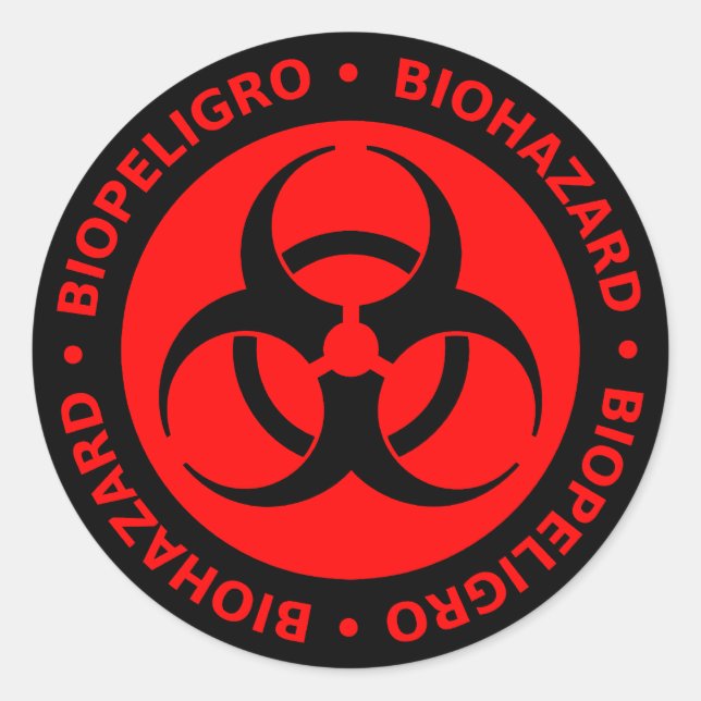 Sticker Rond Avertissement de risque biologique bilingue rouge (Devant)