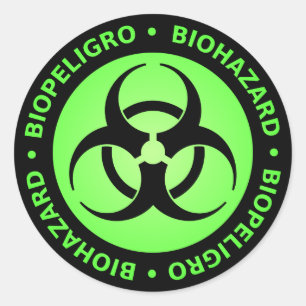 Sticker Rond Avertissement de risque biologique bilingue vert