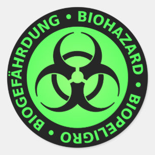 Sticker Rond Avertissement de risque biologique trilingue vert