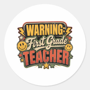 Sticker Rond Avertissement Enseignant de Première Année Rétro G