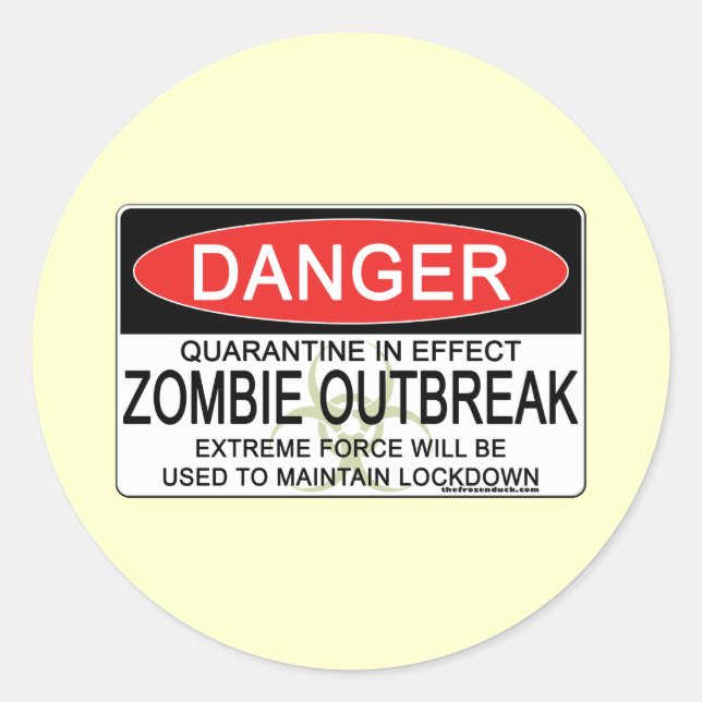 Sticker Rond Avertissement - Épidémie de virus Zombie (Devant)