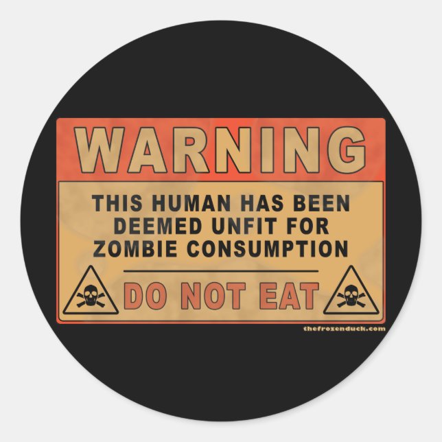 Sticker Rond Avertissement Inapte À La Consommation Zombie (Devant)