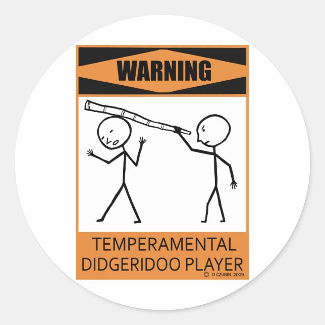 Sticker Rond Avertissement Joueur Didgeridoo Temperamental (Devant)