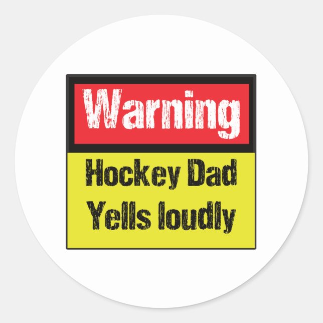 Sticker Rond Avertissement Papa Hockey hurle fort (Devant)