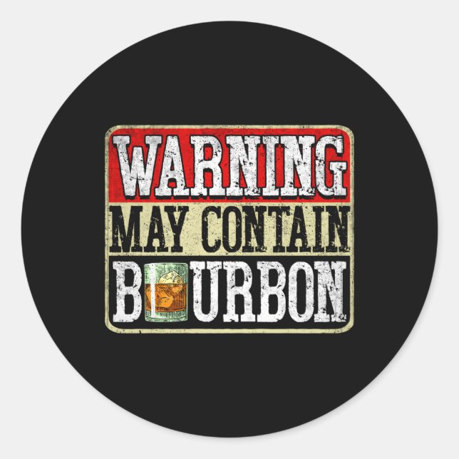 Sticker Rond Avertissement Peut Contenir Un Boisson De Bourbon  (Devant)