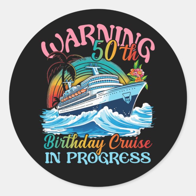 Sticker Rond Avertissement pour les femmes 50e anniversaire Cro (Devant)
