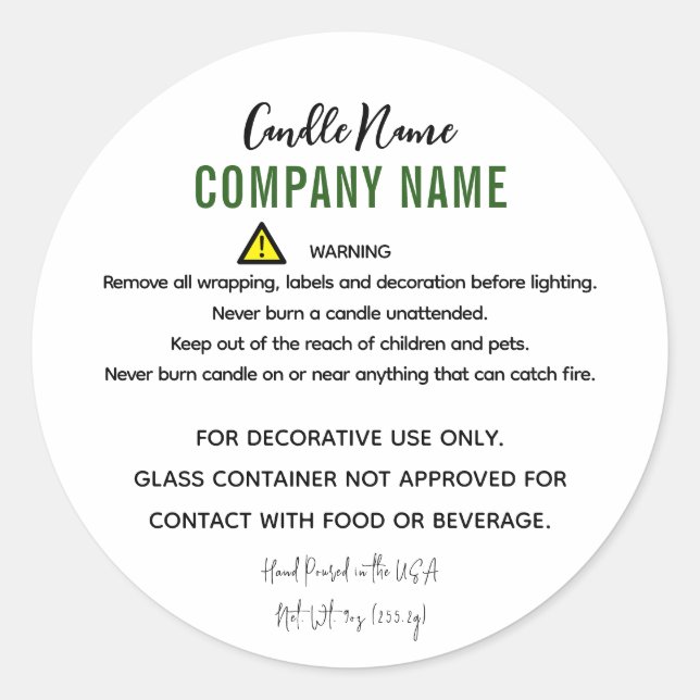 Sticker Rond Avertissement sur la bougie (Devant)