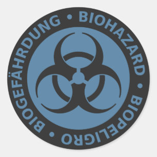 Sticker Rond Avertissement trilingue bleu fané de Biohazard