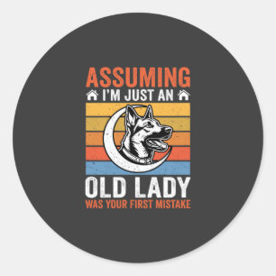 Sticker Rond Avertissement Vieille Dame Chien Rétro