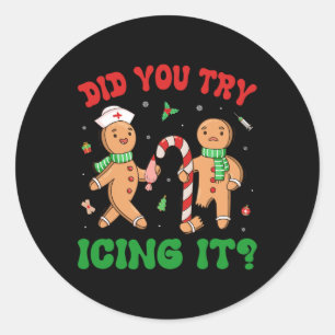 Sticker Rond Avez-Vous Essayé De Le Faire Grignoter Rétro Noël 