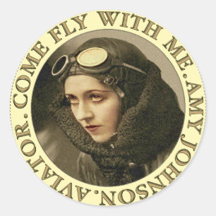 Sticker Rond Aviateur de femme rétro