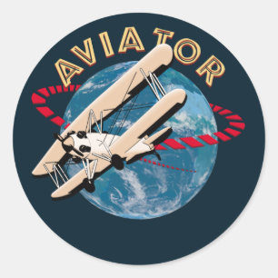 Sticker Rond Aviateur voyageant dans le monde