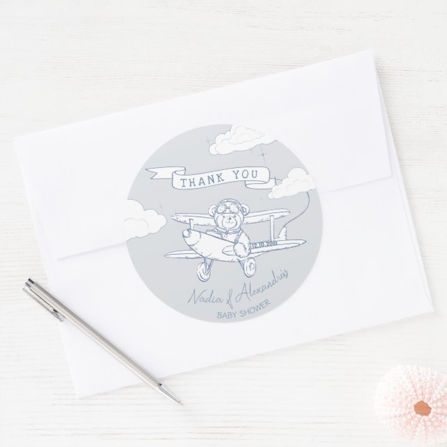 Sticker Rond Aviator Pilot Airplane Precious Cargo Baby Shower (Enveloppe)