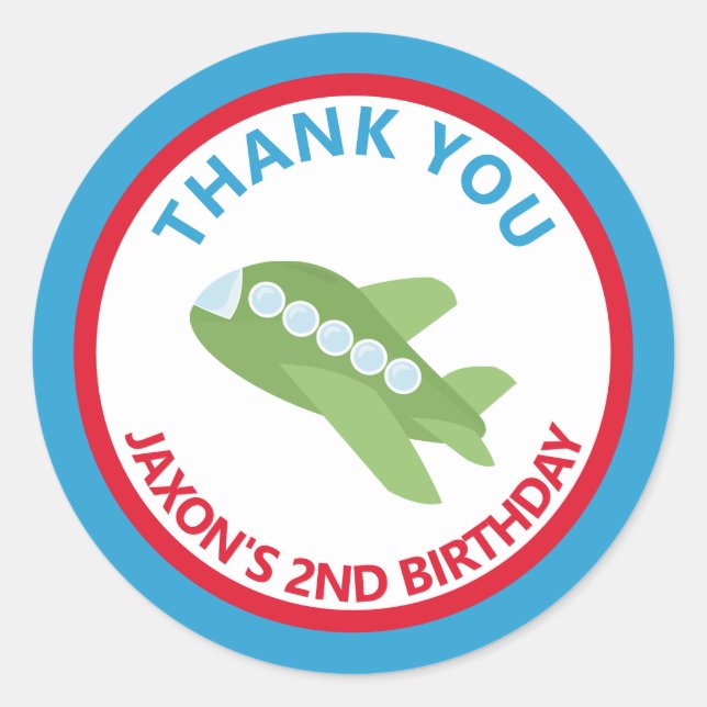 Sticker Rond Avion Anniversaire Fête Merci Favoriser (Devant)