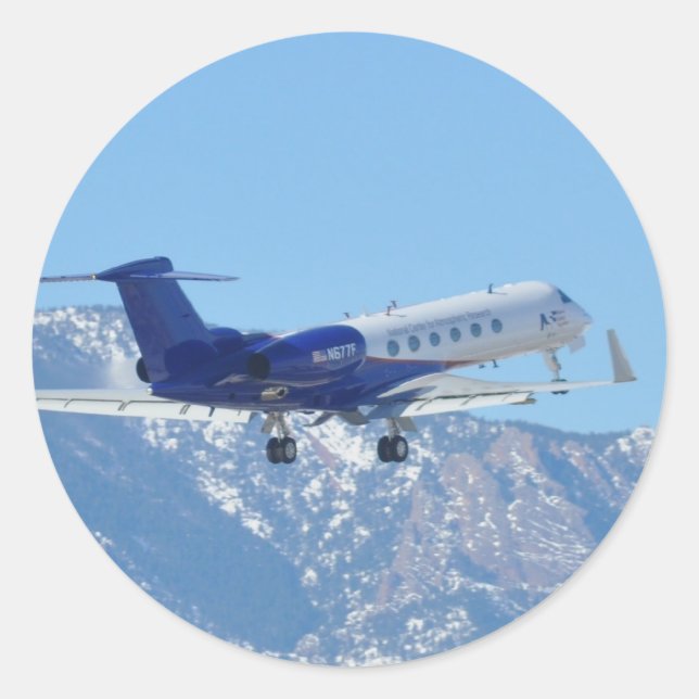 Sticker Rond Avion au décollage à l'aéroport (Devant)