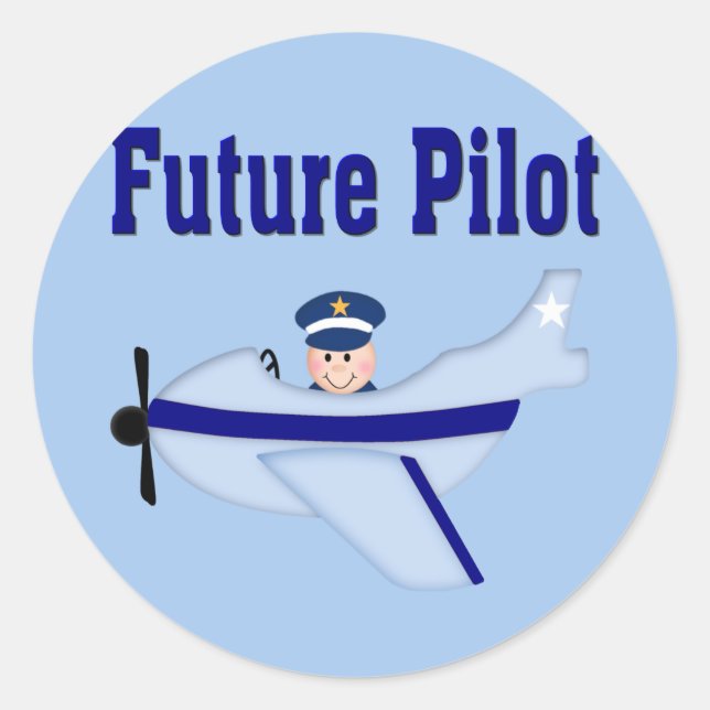 Sticker Rond Avion bleu, futur pilote (Devant)