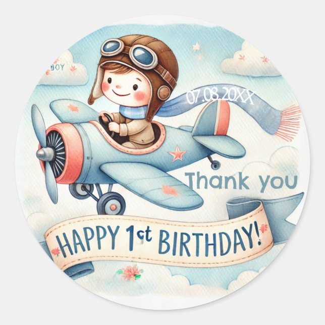 Sticker Rond Avion Boy 1er anniversaire (Devant)