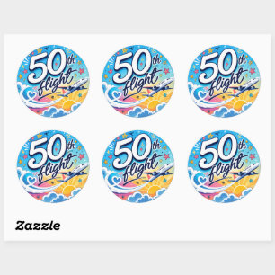 Sticker Rond avion de 50e vol souvenir coloré