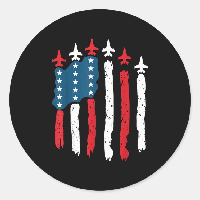 Sticker Rond Avion de chasse Avion Usa Drapeau 4 juillet Patrio (Devant)
