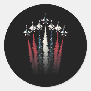 Sticker Rond Avion de chasse Drapeau américain 4 juillet Pat