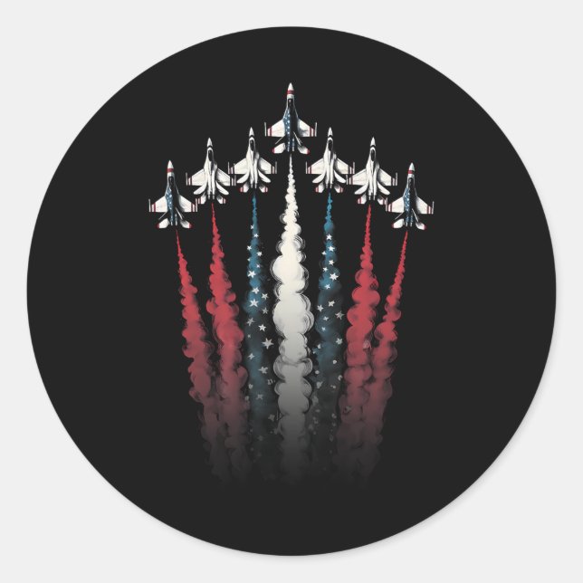 Sticker Rond Avion de chasse Drapeau américain 4 juillet Pat (Devant)