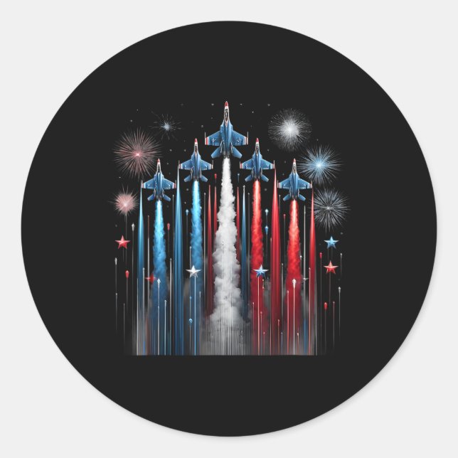 Sticker Rond Avion de chasse Drapeau américain Patriotique 4e O (Devant)