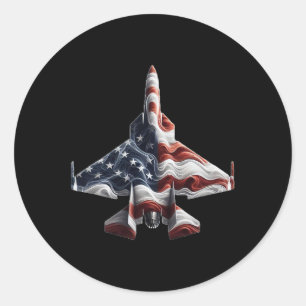Sticker Rond Avion de chasse rétro Avion American Flag Heart 4t