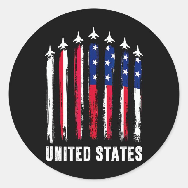 Sticker Rond Avion de chasse rétro Avion Drapeau américain 4 ju (Devant)