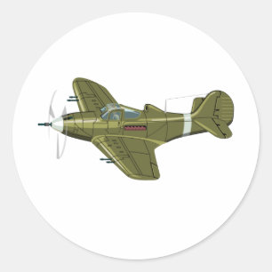 Sticker Rond Avion de chasseur rétro-dessiné