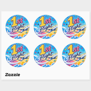 Sticker Rond Avion de souvenir de 1er vol coloré