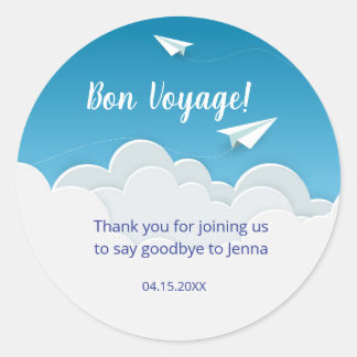Sticker Rond Avion en papier qui quitte le Merci de la fête