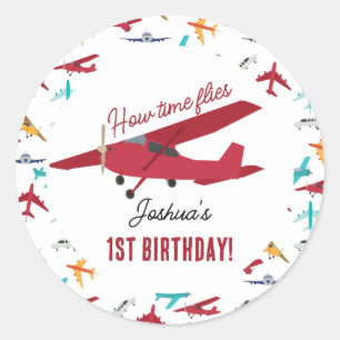 Sticker Rond Avion Enfants 1er anniversaire Fête heure vols