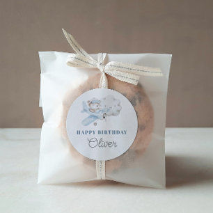 Sticker Rond Avion et Teddy Bear fête d'anniversaire