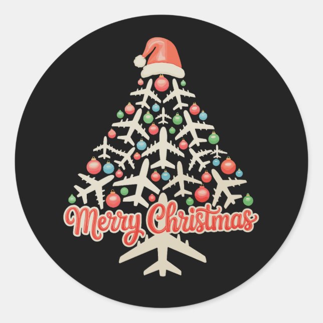 Sticker Rond Avion Noël Arbre Pilote Noël (Devant)