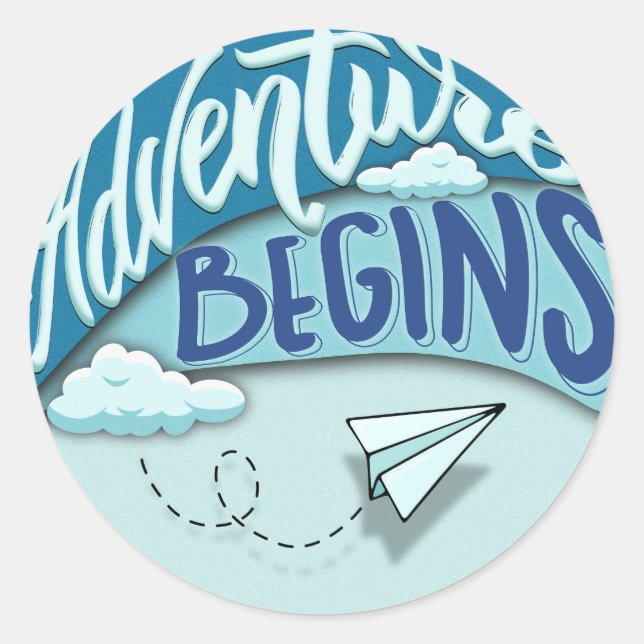 Sticker Rond Avion papier | L'aventure commence (Devant)