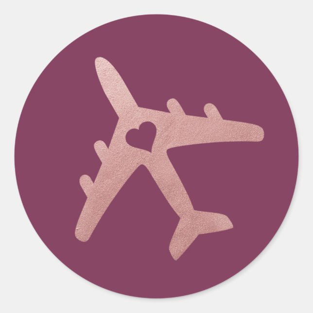 Sticker Rond Avion rose Gold Rose avec coeur - U PICK COULEUR (Devant)